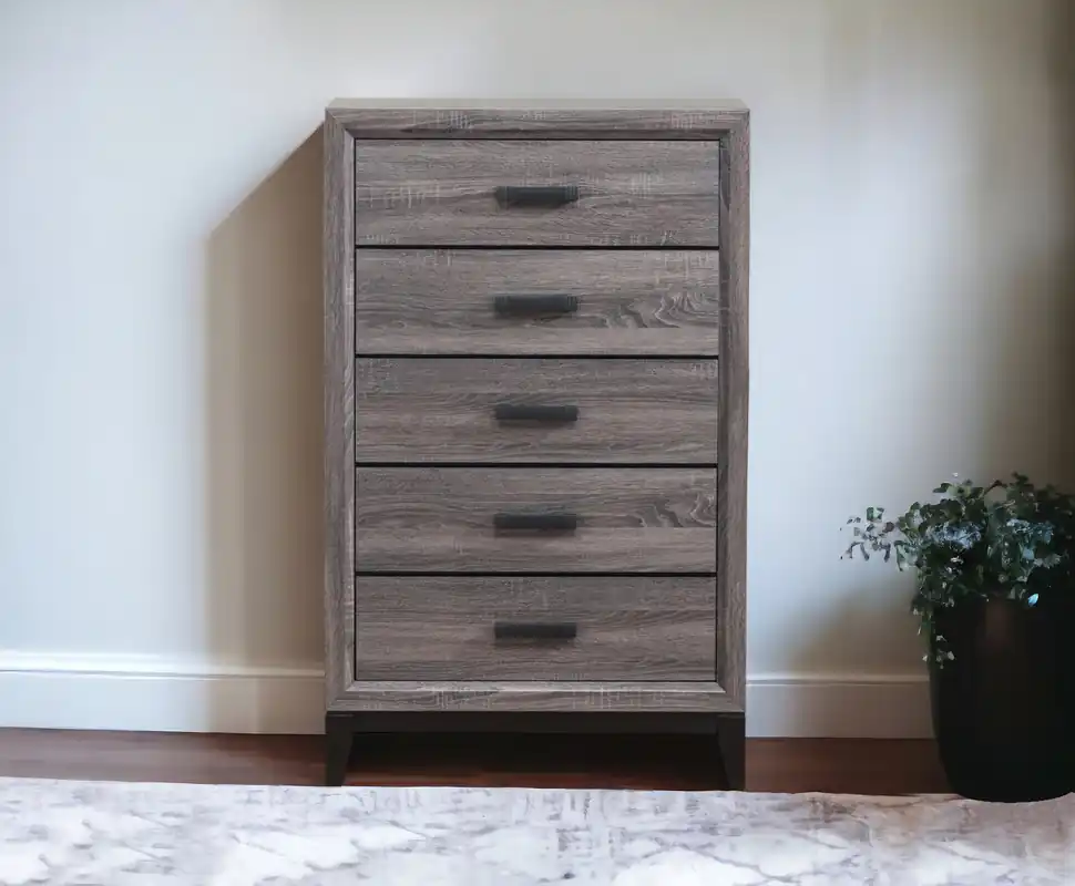 Grey Solid Wood Five Drawer Chest By Homeroots Worldwide Shipping
