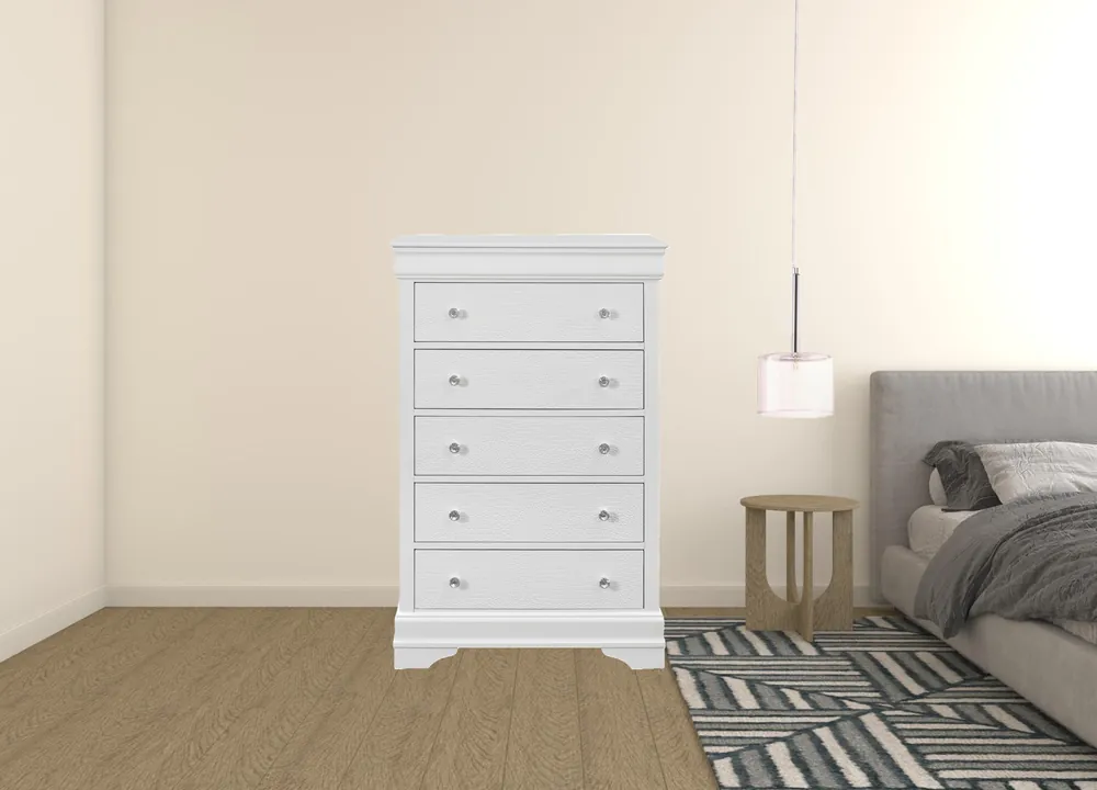 Metallic White Solid Wood Five Drawer Chest By Homeroots Limited Edition