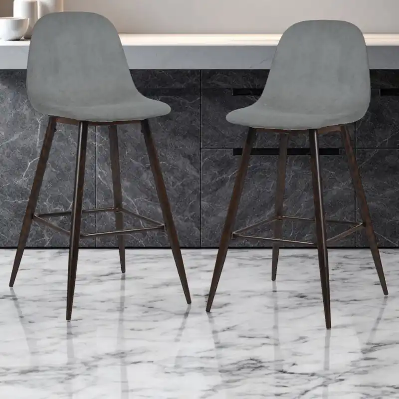 Set of Two Gray And Gold Steel Counter Height Bar Chairs By Homeroots Special Offer