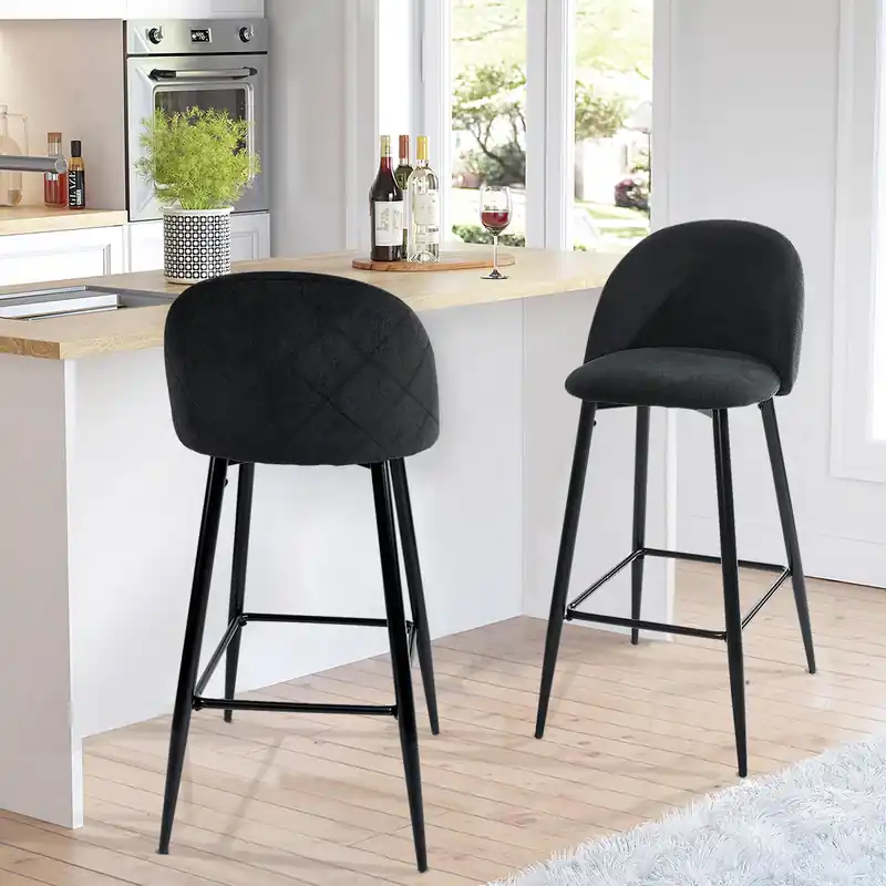 New Release Set of Two Blue And Black Steel Low Back Counter Height Bar Chairs By
