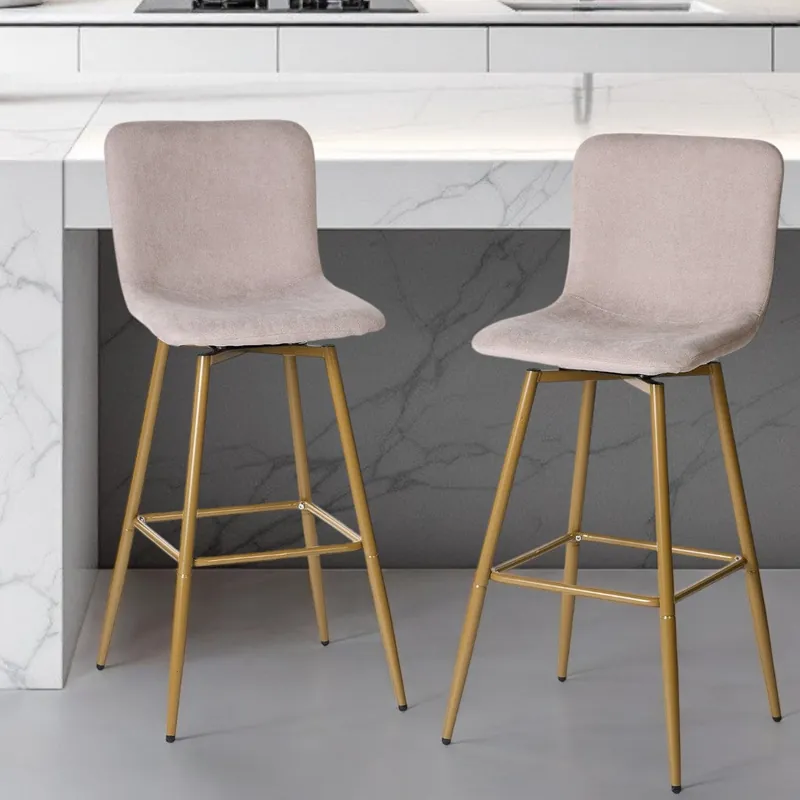Free Shipping Set of Two Light Taupe and Gold Fabric and Steel Bar Height Swivel Bar