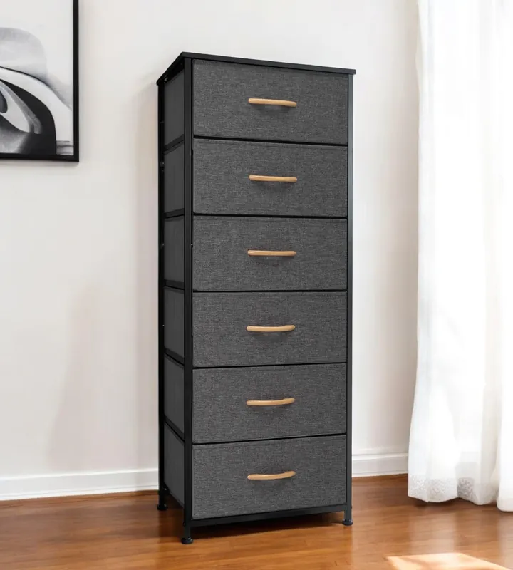 Limited Time Gray And Black Steel And Fabric Six Drawer Dresser By Homeroots
