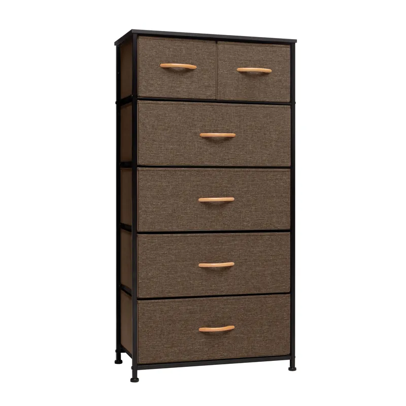 Last Chance Brown Steel and Fabric Six Drawer Combo Dresser By Homeroots
