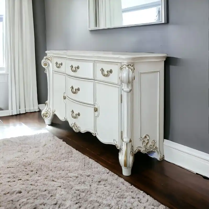 Reduced Price Pearl Solid and Manufactured Wood Five Drawer Triple Dresser By Homero