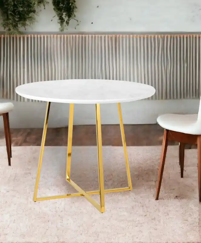 White And Gold Rounded Iron Pedestal Base Dining Table By Homeroots Exclusive