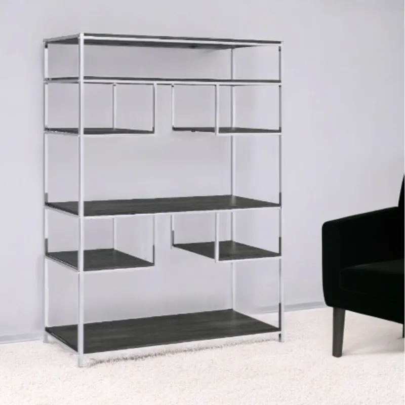 Gray And Silver Metal Seven Tier Geometric Bookcase By Homeroots Flash Sale