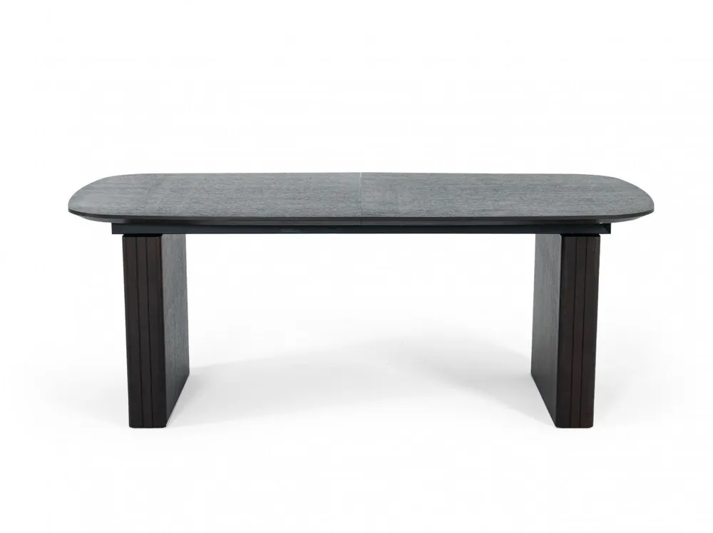Editor’s Pick Smoked Rectangular Manufactured Wood Self-Storing Leaf Dining Table By