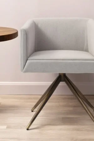 Worldwide Shipping Light Gray And Brass Upholstered Fabric Dining Arm Chair By Homeroots