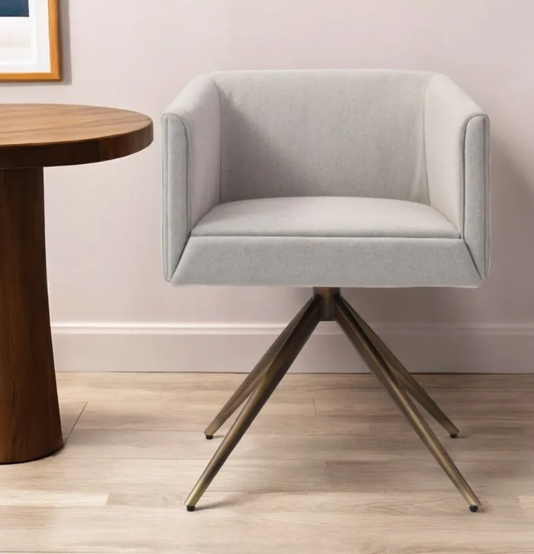 Worldwide Shipping Light Gray And Brass Upholstered Fabric Dining Arm Chair By Homeroots