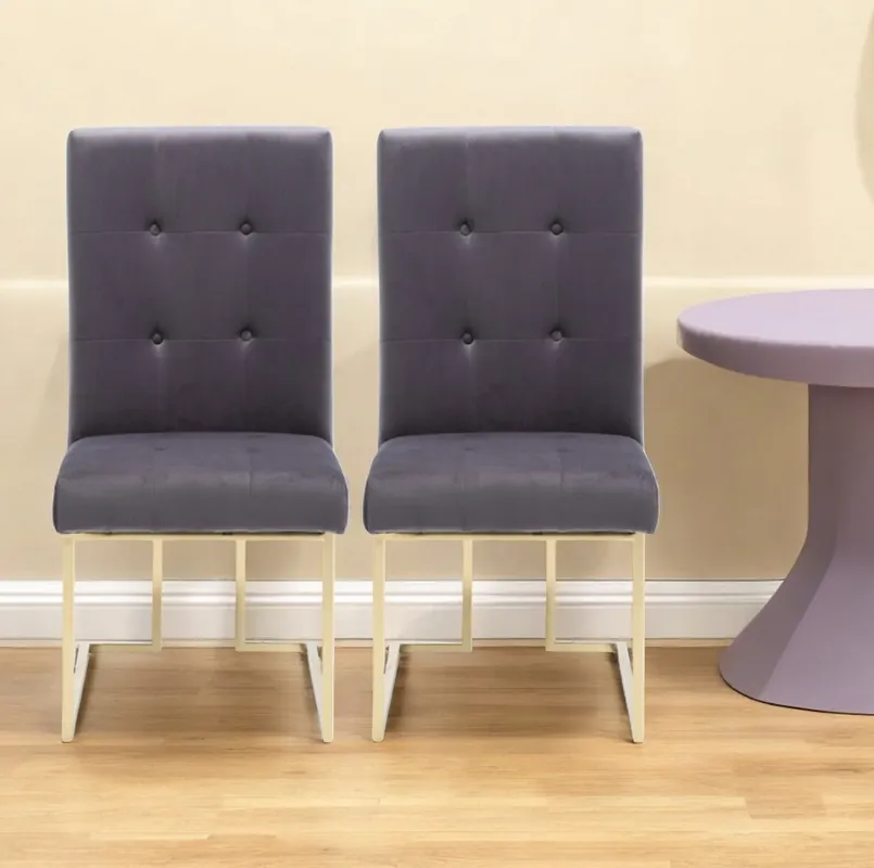 Set of Two Tufted Gray And Gold Upholstered Fabric Dining Side Chairs Markdown