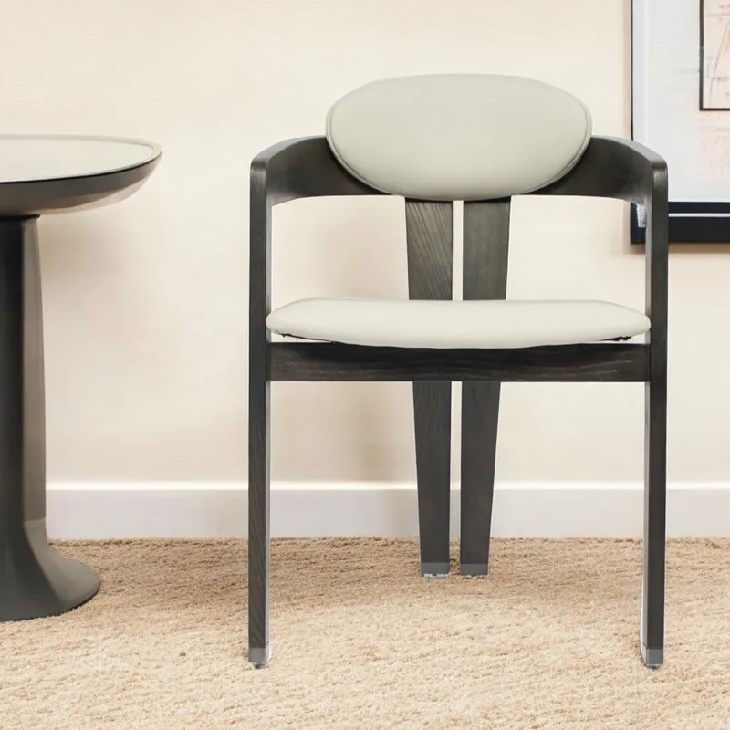 Light Gray And Dark Gray Upholstered Faux Leather Open Back Dining Arm Top Rated