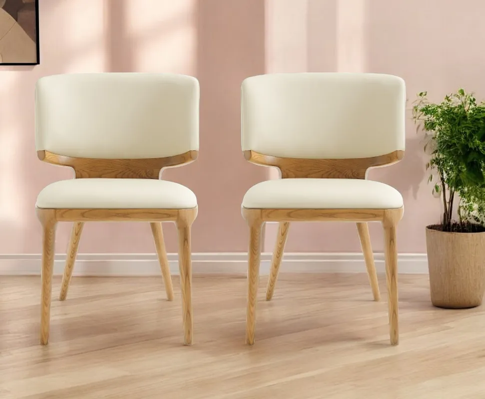 Set of Two Beige And Brown Upholstered Faux Leather King Louis Back Di Price Cut