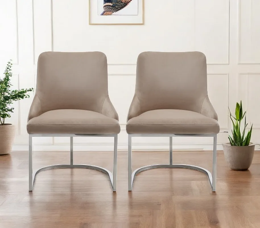 Set of Two Tufted Beige And Silver Upholstered Velvet Wing Back Dining Limited Offer