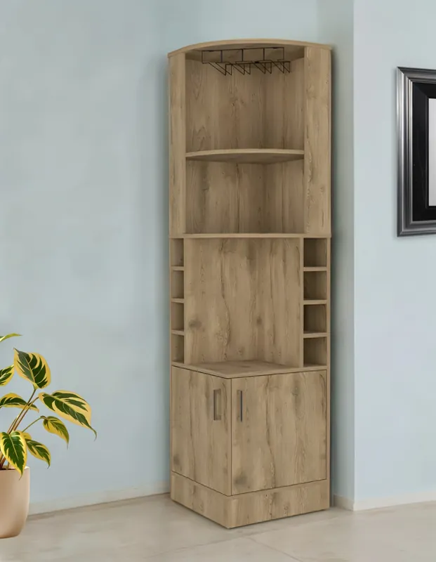 Get Yours Natural Corner Bar Cabinet With Eleven Shelves By Homeroots