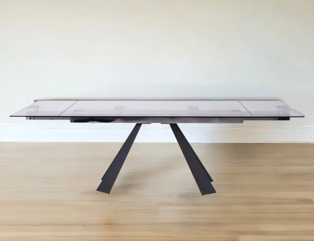 Affordable Clear And Black Glass And Metal Drop Leaf Pedestal Base Dining Table B