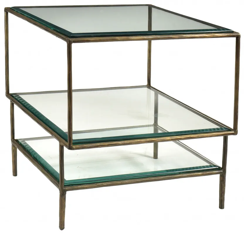 Secure Checkout Bronze And Clear Glass And Iron Square End Table With Two Shelves By H