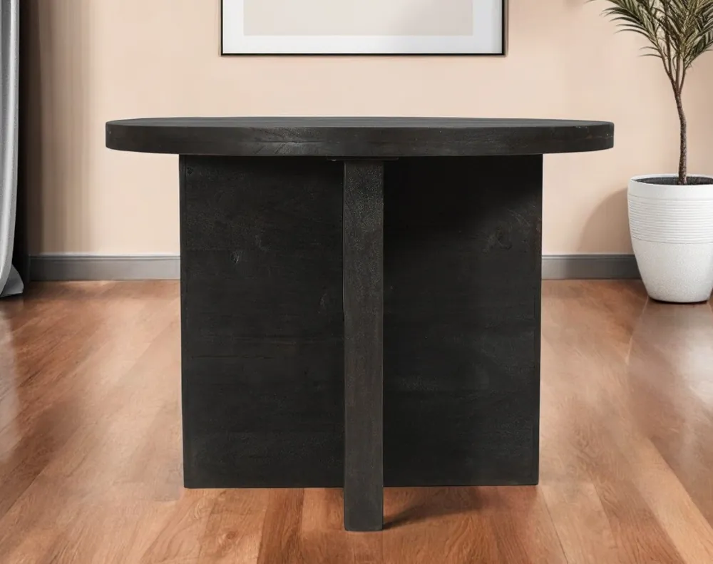 Seasonal Sale Deep Taupe Rounded Solid Wood Pedestal Base Dining Table By Homeroots