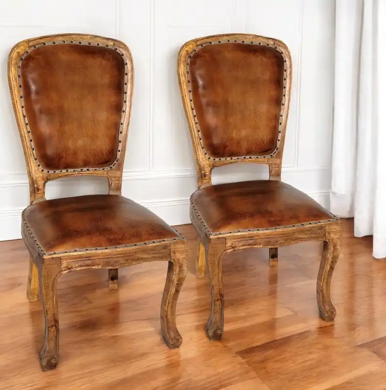 Wholesale Set of Two Mahogany And Brown Upholstered Leather King Louis Back Dini