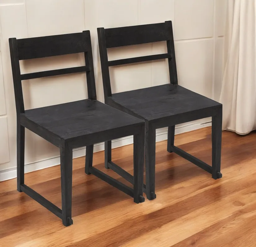 Set of Two Dark Gray Wood Ladder Back Dining Side Chairs By Homeroots Time-Limited