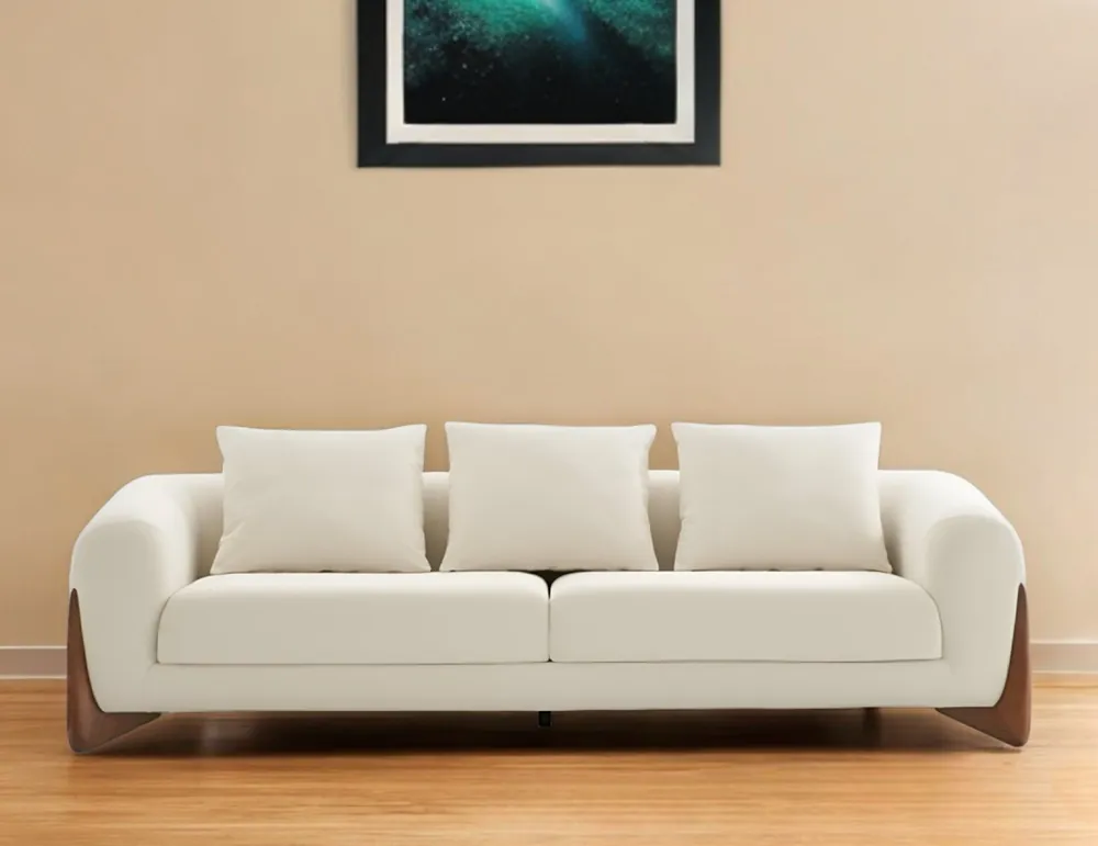 Price Cut Cream Fabric Sofa With Wood Brown Legs By Homeroots