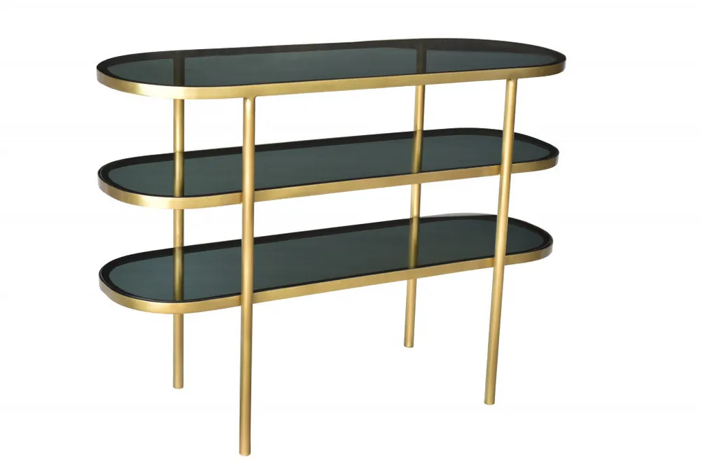 Affordable Black and Gold Glass Oval Console Table With Storage By Homeroots