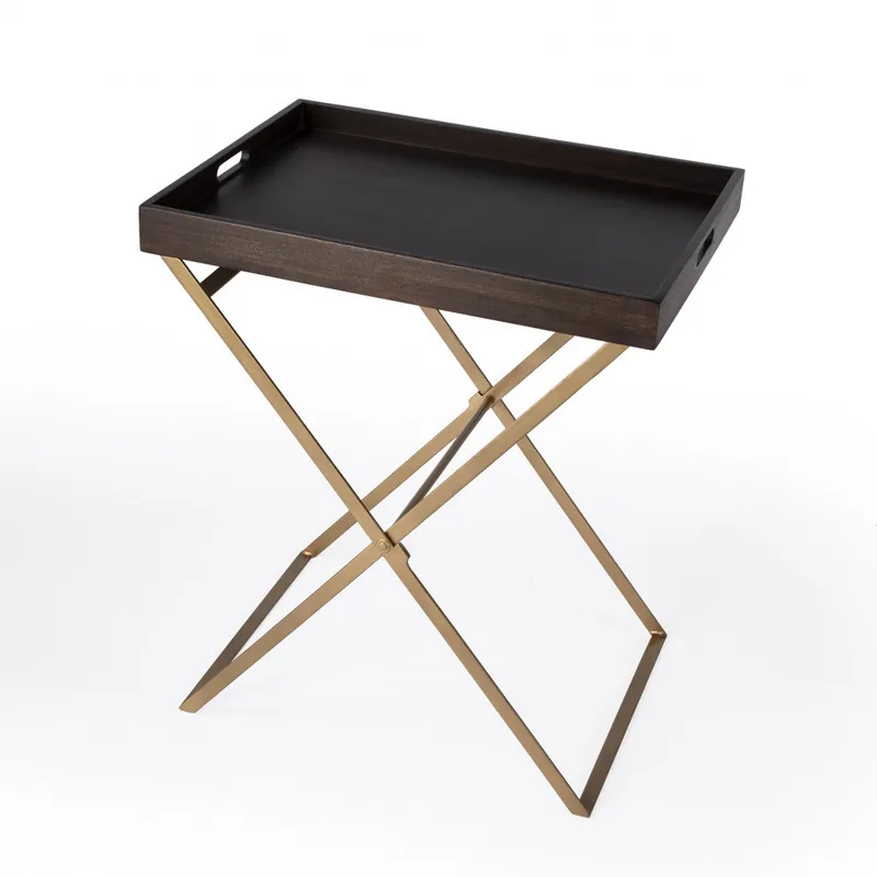 Get Yours Gold And Walnut Solid Wood Rectangular End Table By Homeroots
