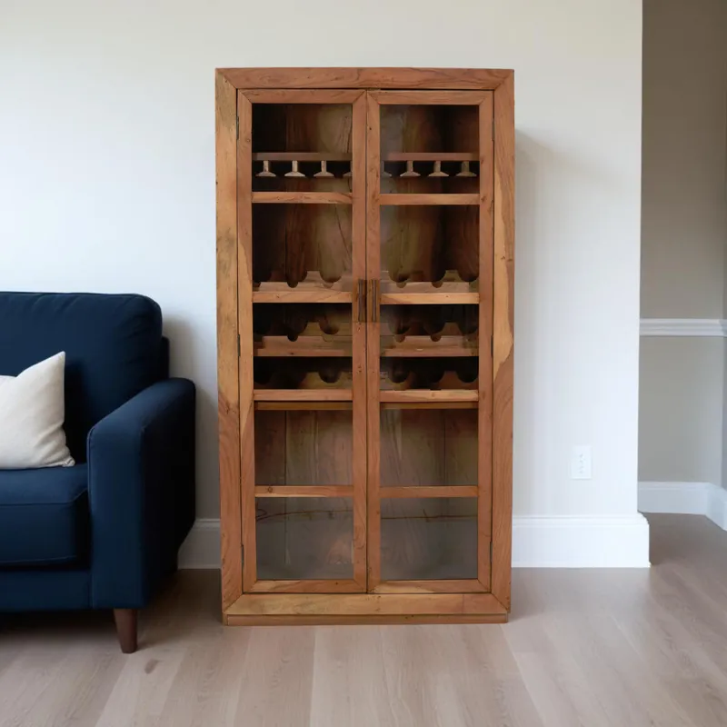 Brown Solid Wood And Glass Bar Cabinet With Four Shelves By Homeroots Best Seller