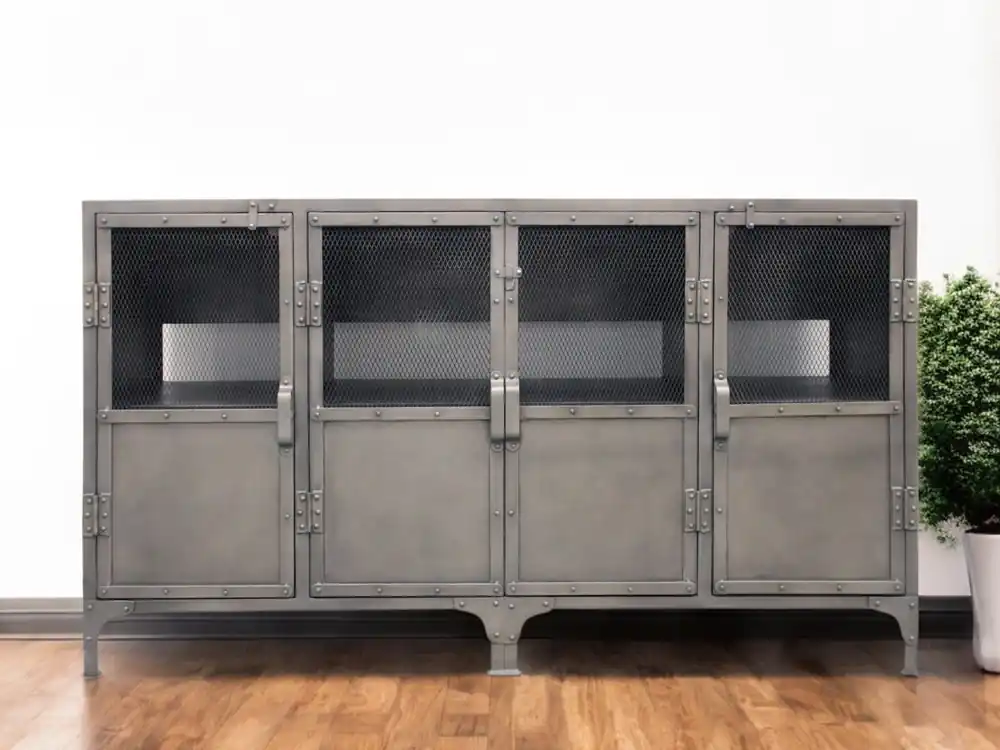 New Arrival Gray Metal Enclosed Storage TV Stand By Homeroots