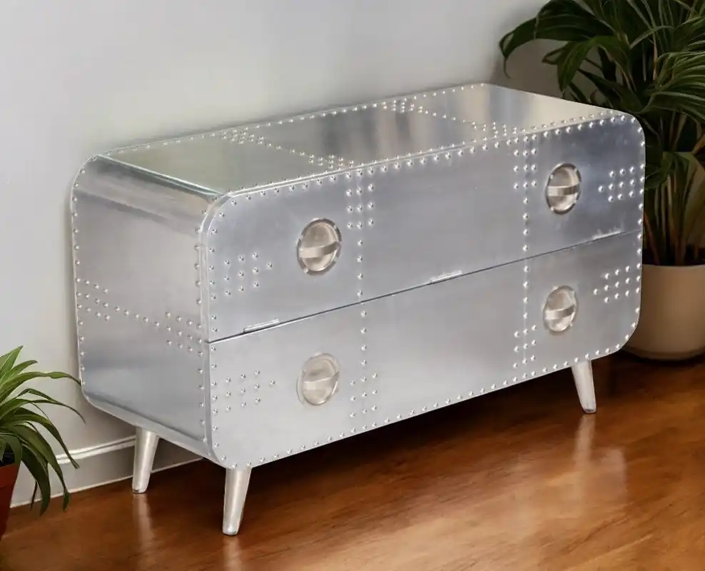Exclusive Silver Aluminum Enclosed Storage TV Stand By Homeroots