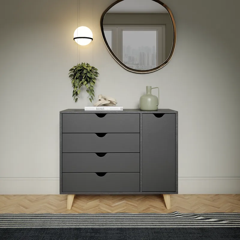 Black Solid Wood Four Drawer Combo Dresser By Homeroots Fan Favorite