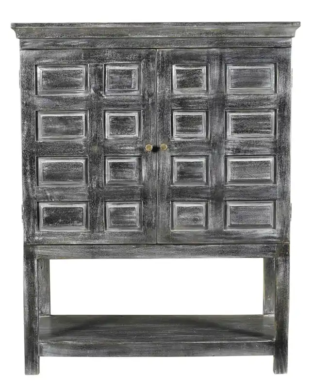 Distressed Wash Dark Gray Solid Wood Two Door Accent Cabinet By Homero Free Returns
