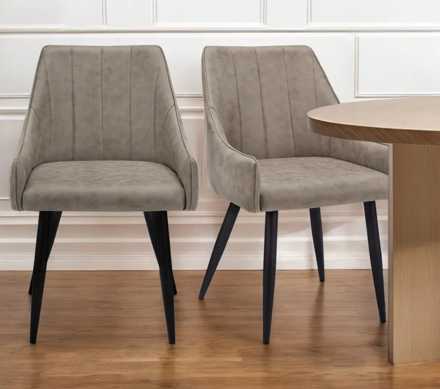Instant Buy Set of Two Tufted Taupe And Black Upholstered Fabric Dining Arm Chairs