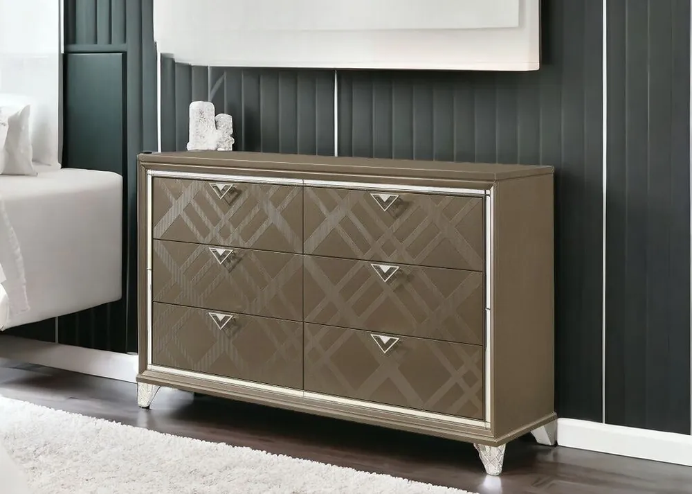 Champagne Solid and Manufactured Wood Six Drawer Double Dresser By Hom Top Rated