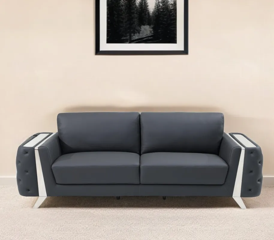 Hot Picks Gray Italian Leather Sofa With Silver Legs By Homeroots