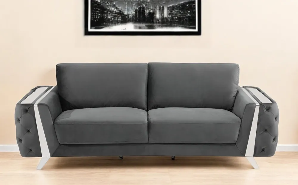Gray Velvet Sofa With Silver Legs By Homeroots Weekend Sale