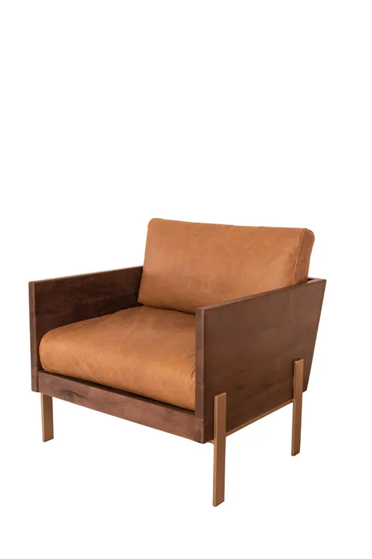 New Arrival Carmel Brown Top Grain Leather And Gold Arm Chair By Homeroots