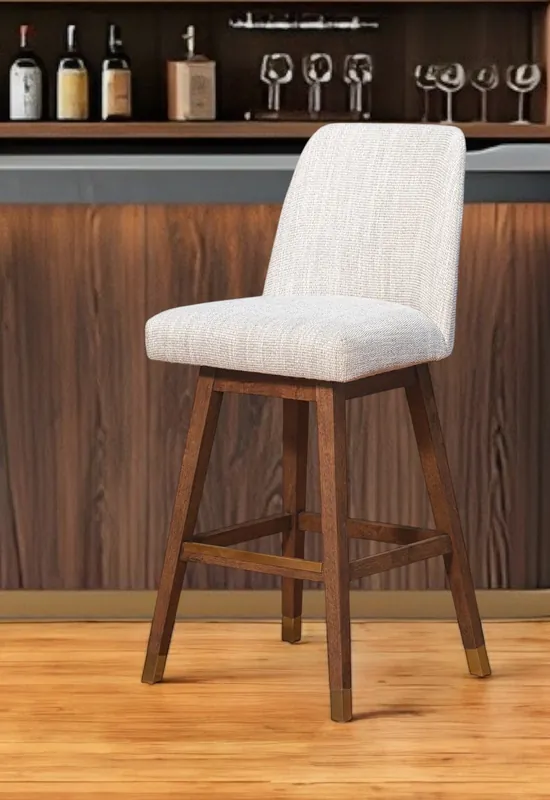 Next Day Delivery Beige and Brown Solid Wood Bar Height Swivel Bar Chair By Homeroots