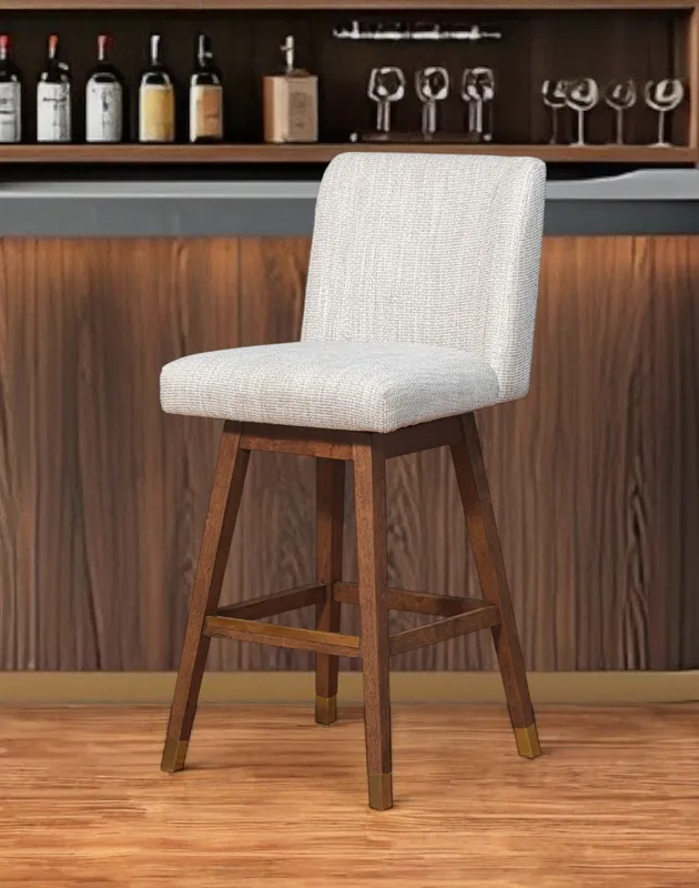 Final Sale Beige and Wood Brown Solid Wood Bar Height Swivel Bar Chair By Homeroo
