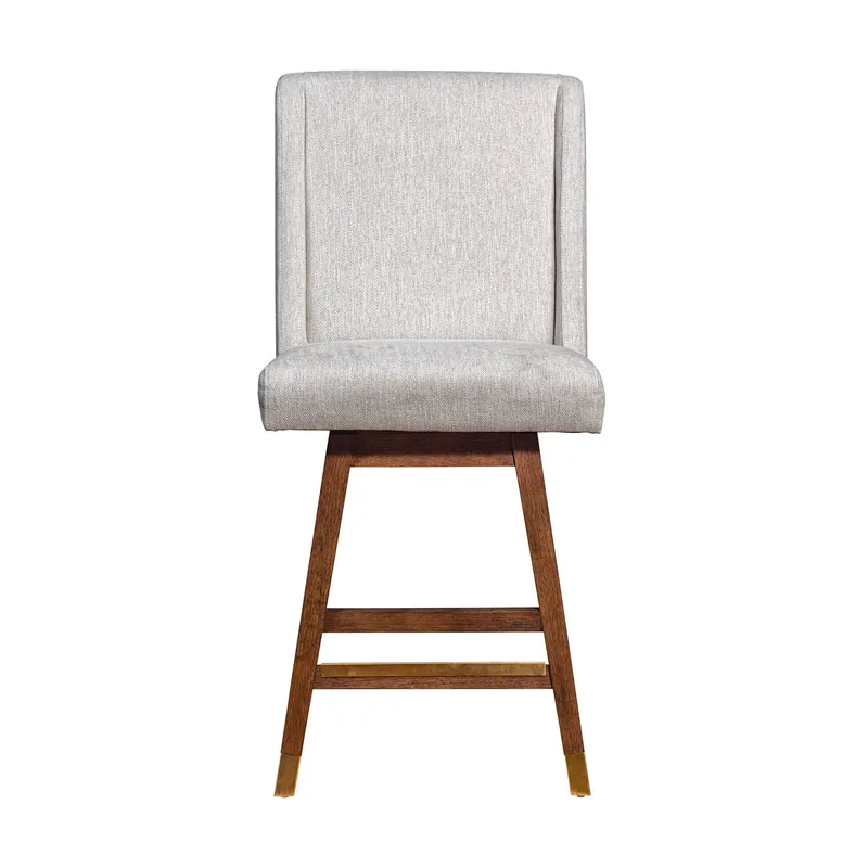 Beige and Brown Fabric and Solid Wood Counter Height Swivel Bar Chair Instant Buy