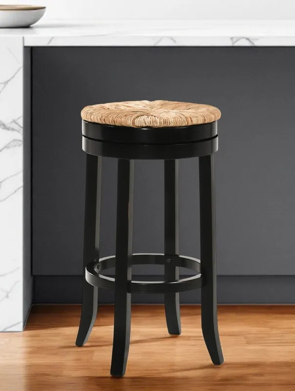Limited Time Natural And Black Solid Wood Swivel Backless Bar Height Bar Chair By H