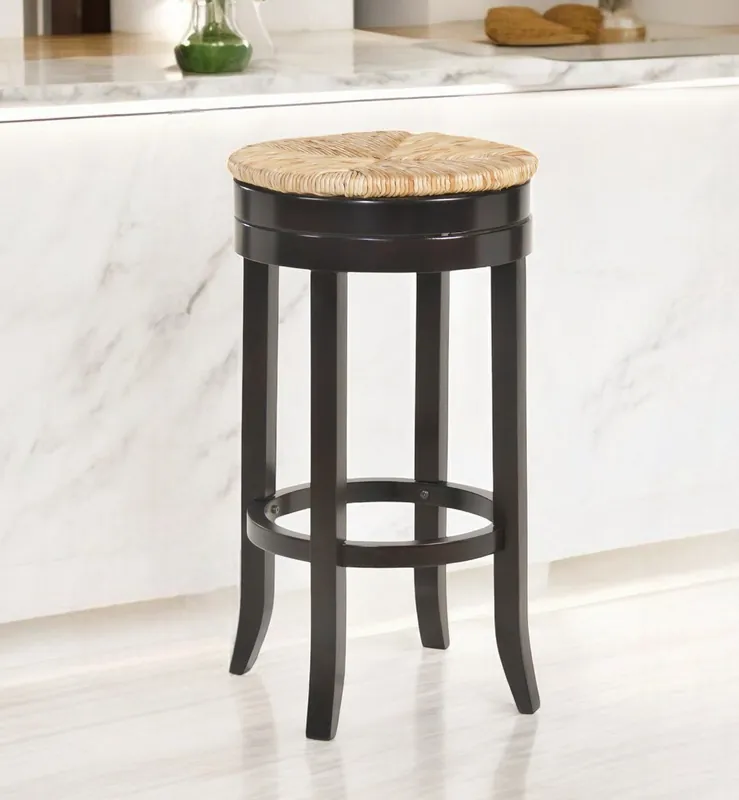 Natural and Espresso Rush and Solid Wood Backless Bar Height Swivel Ba Premium