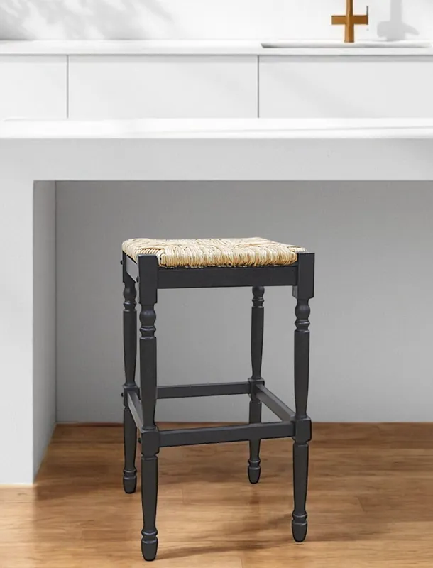 Natural And Black Solid Wood Backless Bar Height Bar Chair By Homeroot Trusted Brand