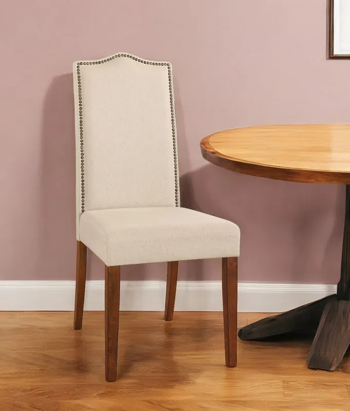 Fan Favorite Cream And Chestnut Upholstered Linen Dining Parsons Chair By Homeroots