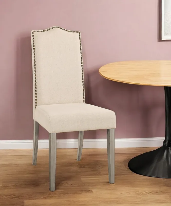 Price Cut Cream And Gray Upholstered Linen Dining Parsons Chair By Homeroots