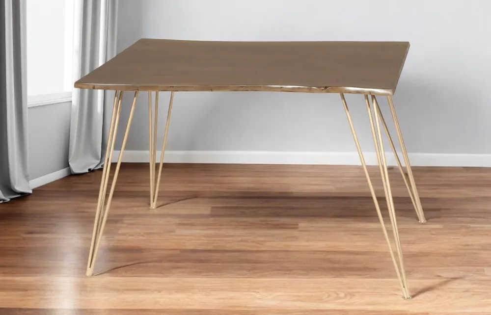 Latest Brown And Gold Solid Wood And Iron Dining Table By Homeroots