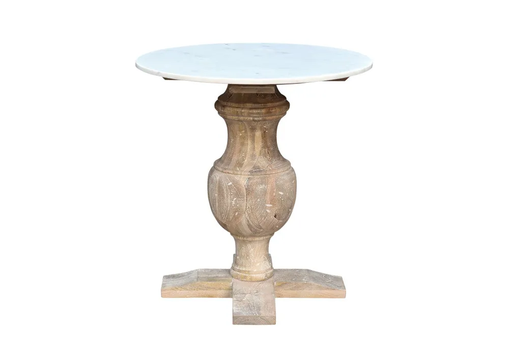 Brown Marble And Solid Wood Round End Table By Homeroots Clearance