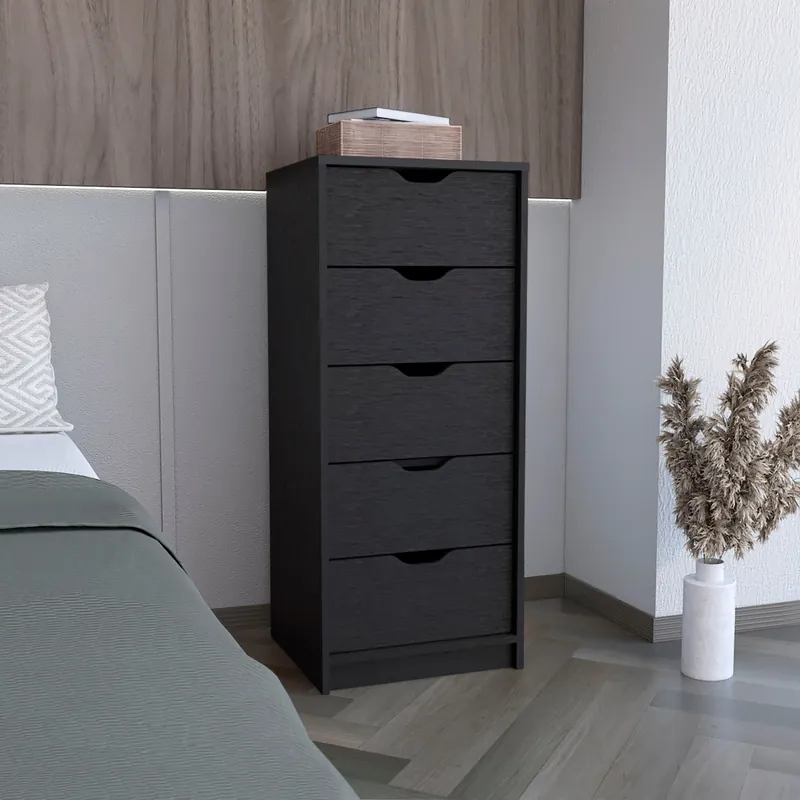 Black Charcoal Manufactured Wood Five Drawer Tall and Narrow Dresser B Free Shipping