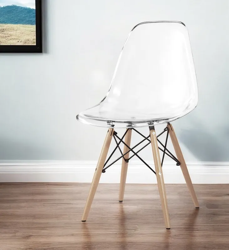 Clear And Natural Heavy Duty Plastic And Wood Dining Side Chair By Hom Final Sale
