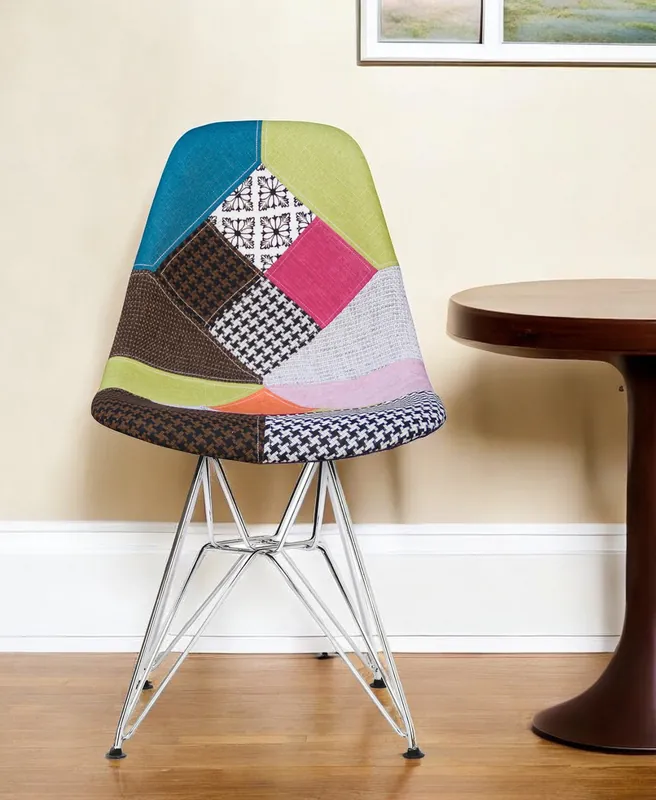 Weekend Sale Brown Green and Pink And Silver Upholstered Fabric Dining Side Chair B