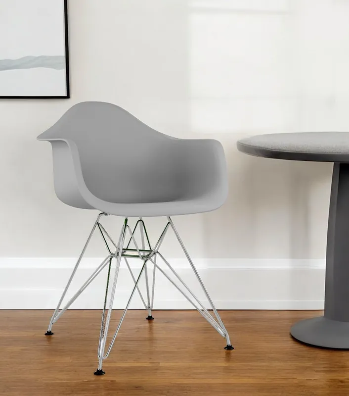 Gray And Silver Heavy Duty Plastic Dining Arm Chair By Homeroots Worldwide Shipping